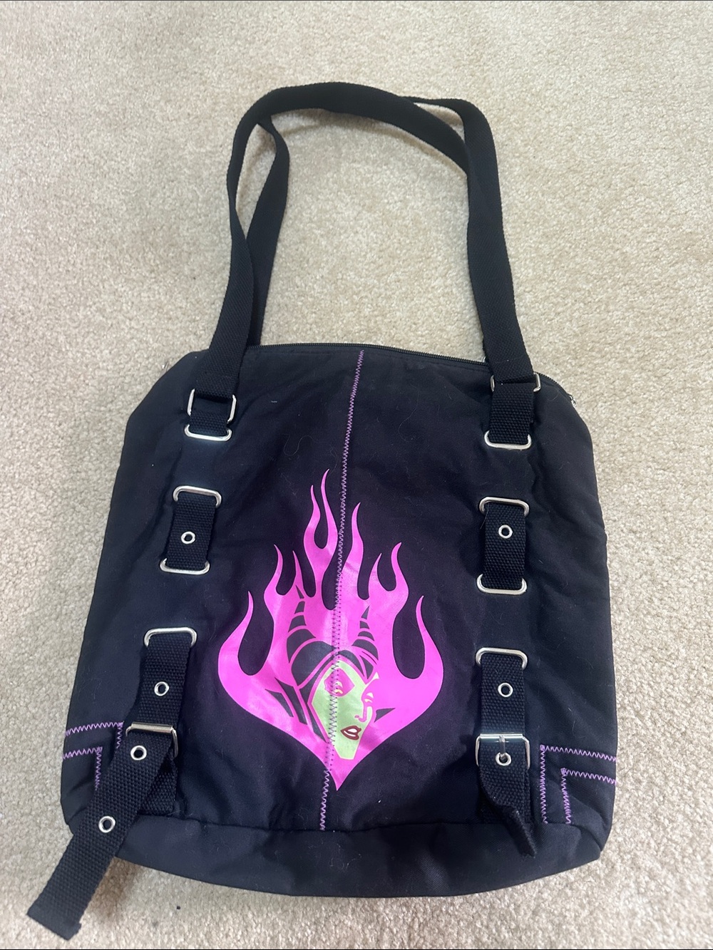 Disney Black Shoulder Bag with Pink Flame Heart Graphic